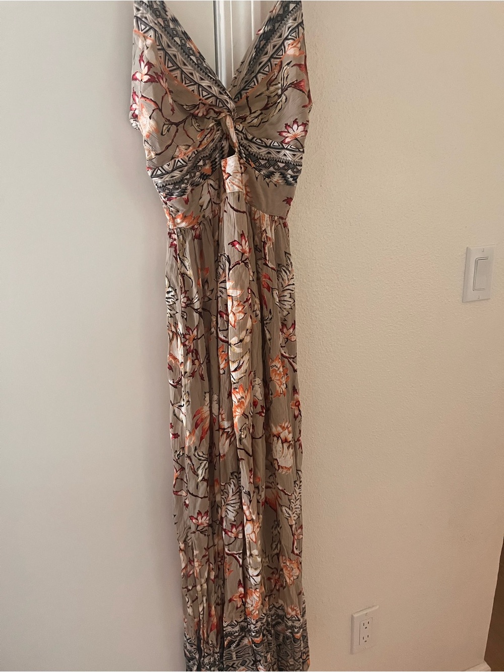 Angie Taupe Dress with Orange and Ivory Floral Print